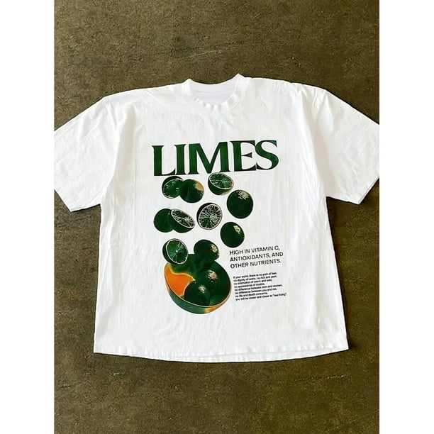 Women's Casual Short Sleeve Crew Neck T-Shirt - Vibrant Lime & Orange Letter Print, Drop Shoulder Relaxed Fit, 100% Cotton, Machine Washable, Spring & Summer Essential