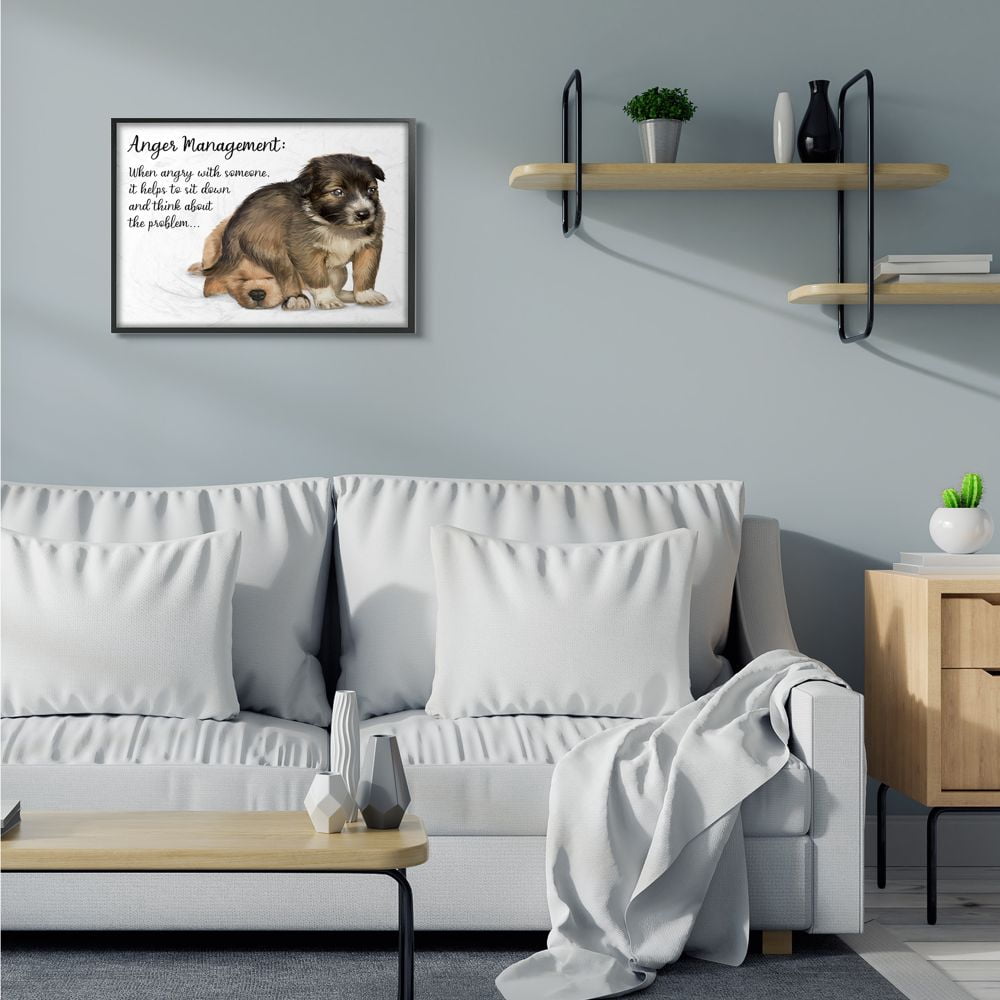 Stupell Industries Anger Management Advice Puppy Dog Humor Phrase Framed Wall Art Design by Ziwei Li, 24" x 30", Black Framed