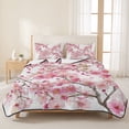 thumbnail image 3 of Twin Quilt Set 68''x86'', Spring Peach Flowers Lightweight Summer Bedspread Coverlet Set with 2 Pillow Shams, Pink Botanical Floral Leaves Branch Breathable All Season Quilt Bedding for Dorm/Bedroom, 3 of 9