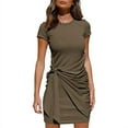 thumbnail image 1 of Nouvelle Robe T-Shirt Décontractée à Manches Courtes pour Femmes, Col Rond, Moulante, Froncée, Taille Nouée, Mini Robes, 1 of 2