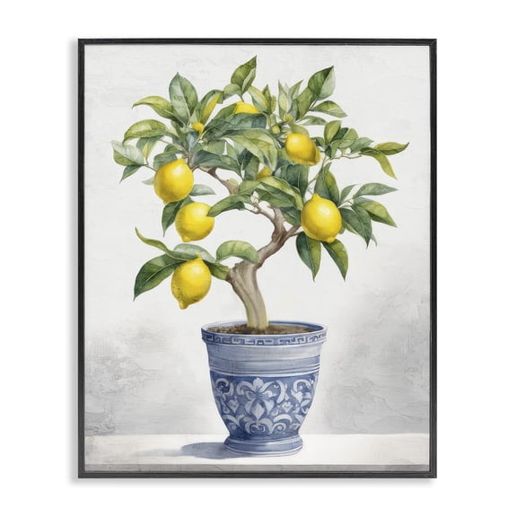Stupell Industries Traditional Potted Lemon Tree Country Charm Painting Black Framed Art Print Wall Art, 11 x 14