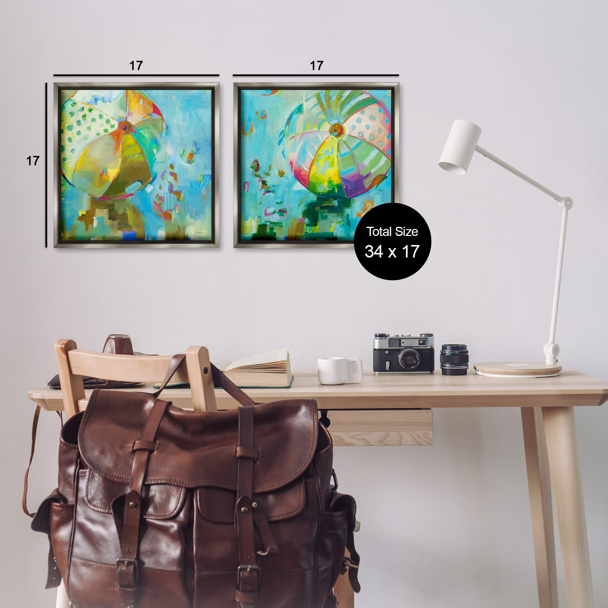 Stupell Industries Abstract Beach Balls Abstract Painting Gray Floater Framed Canvas Art Print Wall Art, 18 x 18, Set of 2