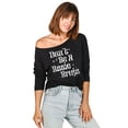 thumbnail image 2 of Don't Be A Basic Bruja Women's Fashion Slouchy 3/4 Sleeves Raglan Lightweight Sweatshirt Black Large, 2 of 3