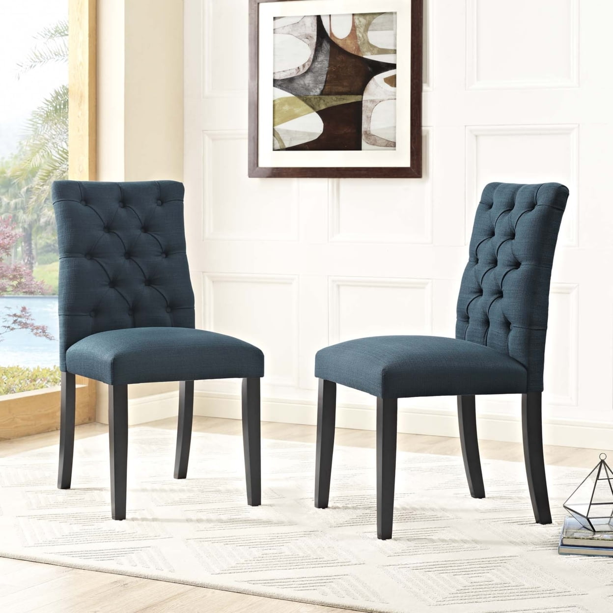 Modway Duchess 21.5" Modern Style Fabric Dining Chair in Azure Blue (Set of 2)