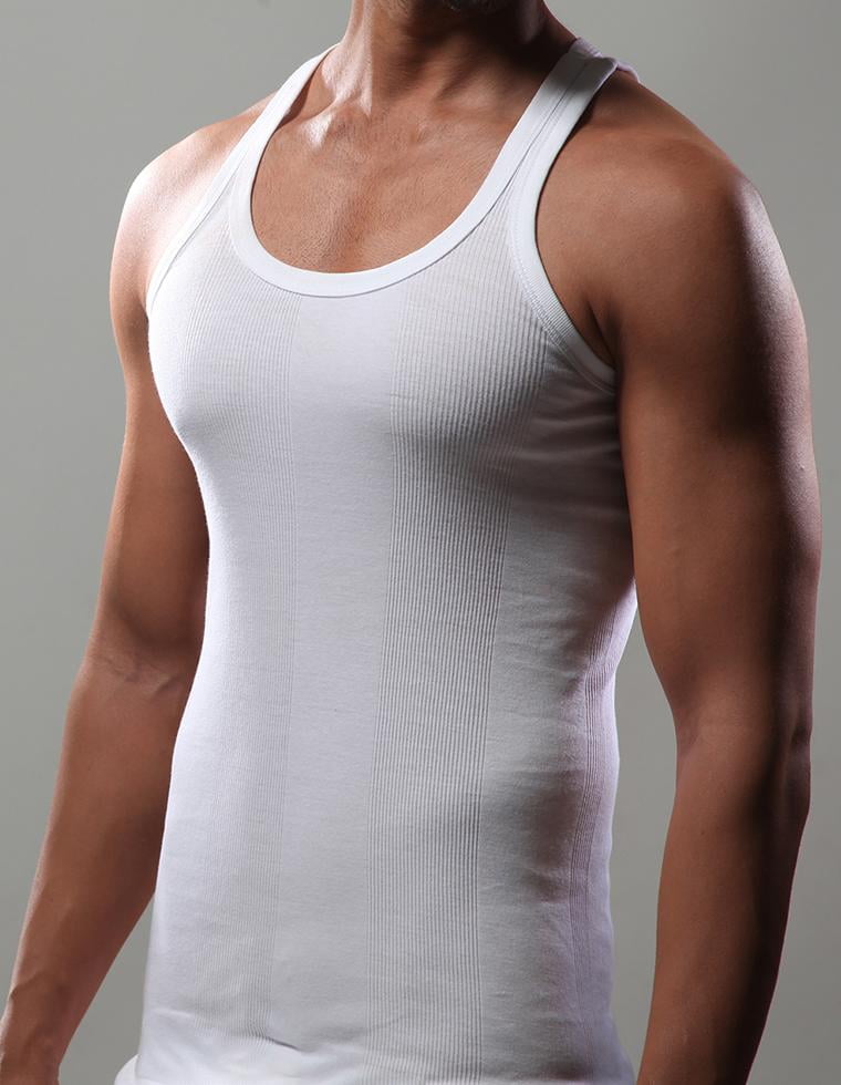 Mens White Ribbed Vest Tops 1 and Multi Pack of 5 Tank Tops Fitted 100% Cotton