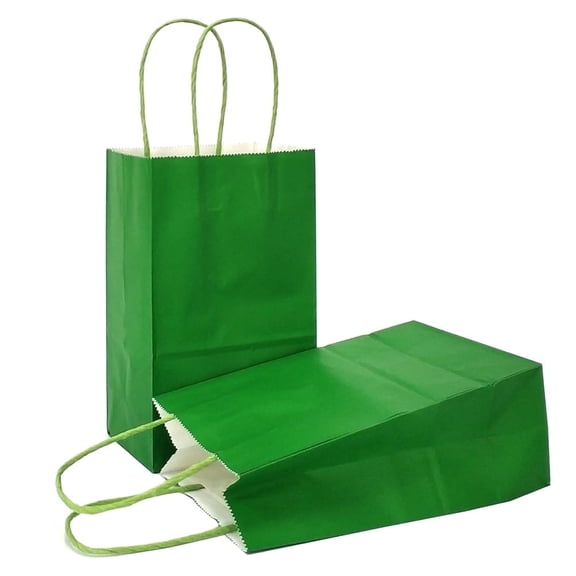 AZOWA Gift Bags Large Kraft Paper Bags with Handles (10.6 x 4.3 x 8.7 in, Green, 12 Pcs)