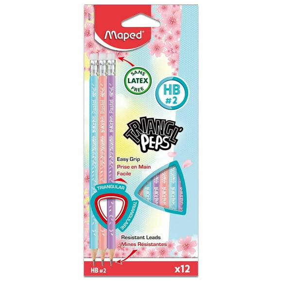 Maped Crayons graphite avec embout gomme - Crayons decores avec des couleurs pastel - boite x12 crayons graphite x12
