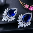 thumbnail image 5 of Silver Plated Cubic Zirconia Leaf Blue Stud Earrings for Women Fashion Jewelry, 5 of 9