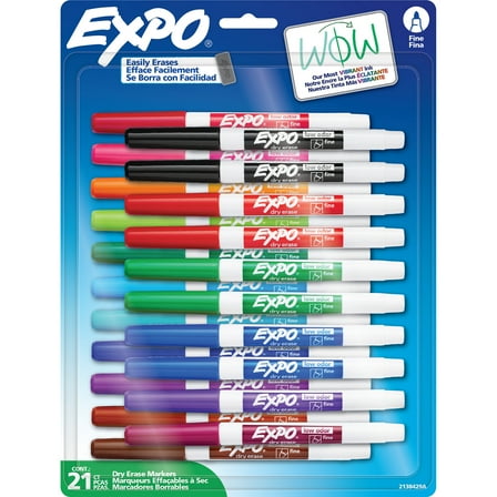 EXPO Dry Erase Markers, Whiteboard Markers with Low Odor Ink, Fine Tip, Assorted Vibrant Colors, 21 Count
