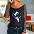 thumbnail image 2 of Camiseta de manga larga con cuello redondo y estampado de malla sólida para mujer Pompotops  gfhjh16316, 2 of 6