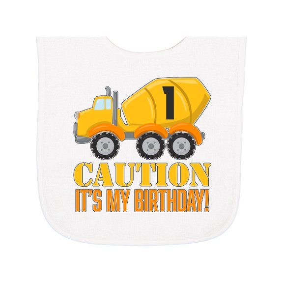 Inktastic 1st Birthday Construction Truck Cement Mixer Baby Terry Cloth Bib