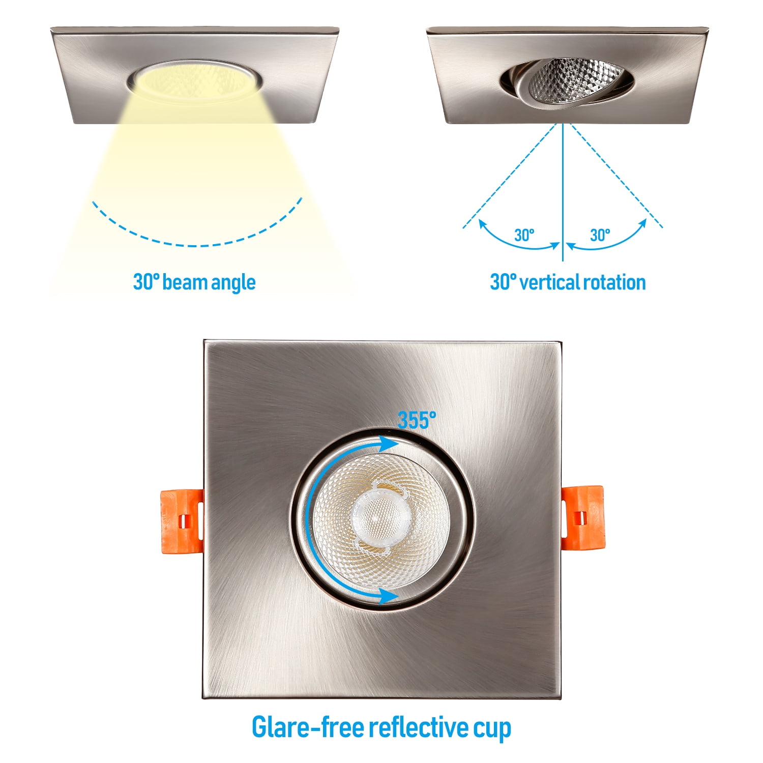 24 Pack 3 Inch 7W Gimbal LED Recessed Light with J-Box, Square Downlight Dimmable, 5000K Daylight, Satin Nickel