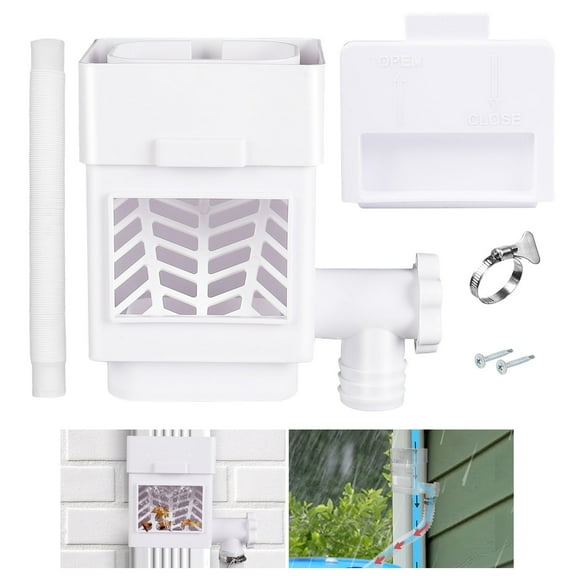 Rain Barrel Diverter Kit, Drainage Ditch Downspout Splitter with Filter and Hose, Suitable for 2x3 Inch and 3x4 Inch Downspouts, Adjustable Valve and Prevent Debris from Blocking Windows (White)
