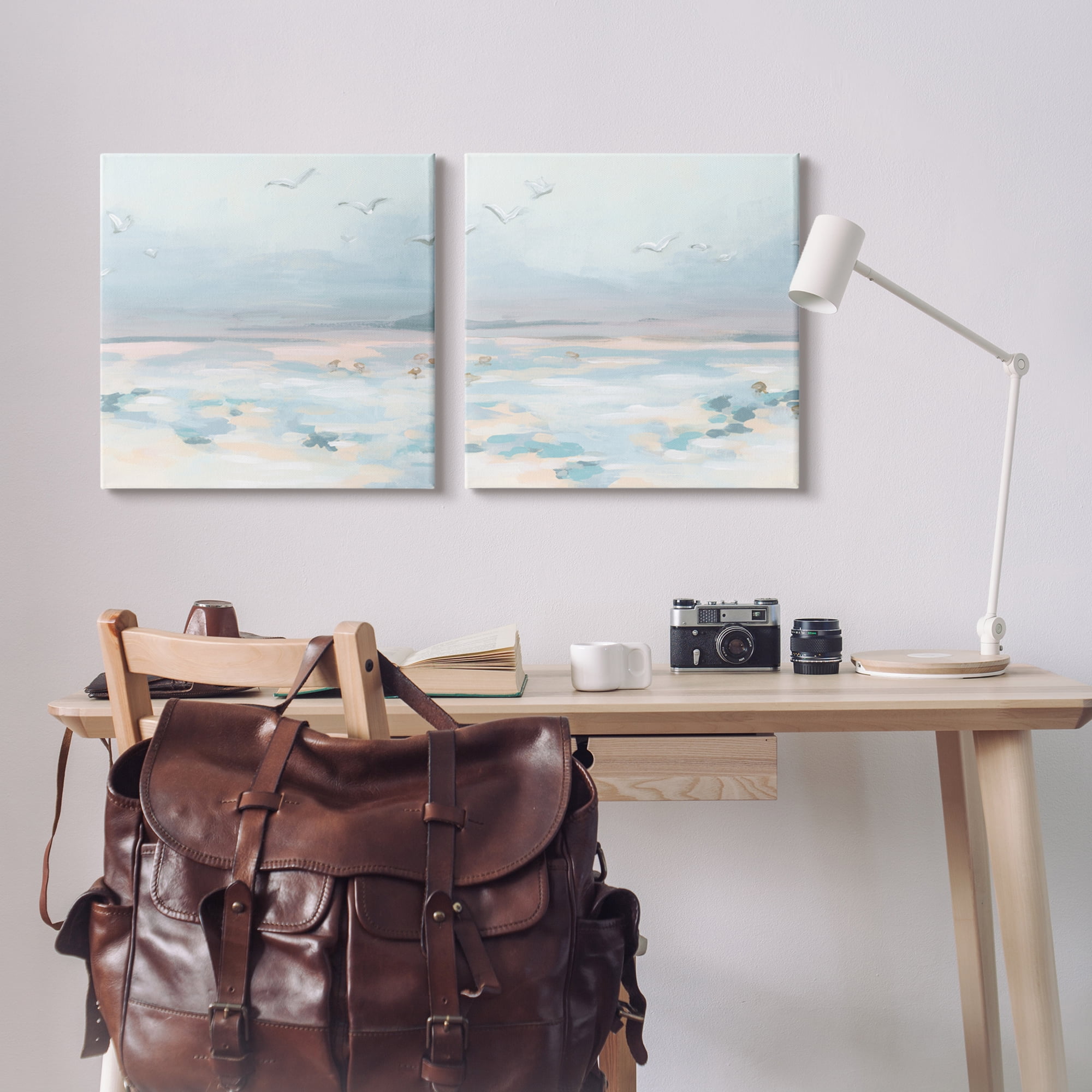 Stupell Industries Pastel Coast Landscape Landscape Painting Gallery Wrapped Canvas Art Print Wall Art, 24 x 24, Set of 2