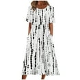 thumbnail image 1 of SUTENGDA Robes Blanches pour Femmes Manches Courtes Imprimé Motif Floral Robe de Vacances Col Rond Ajustée et Évasée Tendance Robe Décontractée de Vacances Midi Mode Quotidienne Blouse Ligne A Plissée, 1 of 7