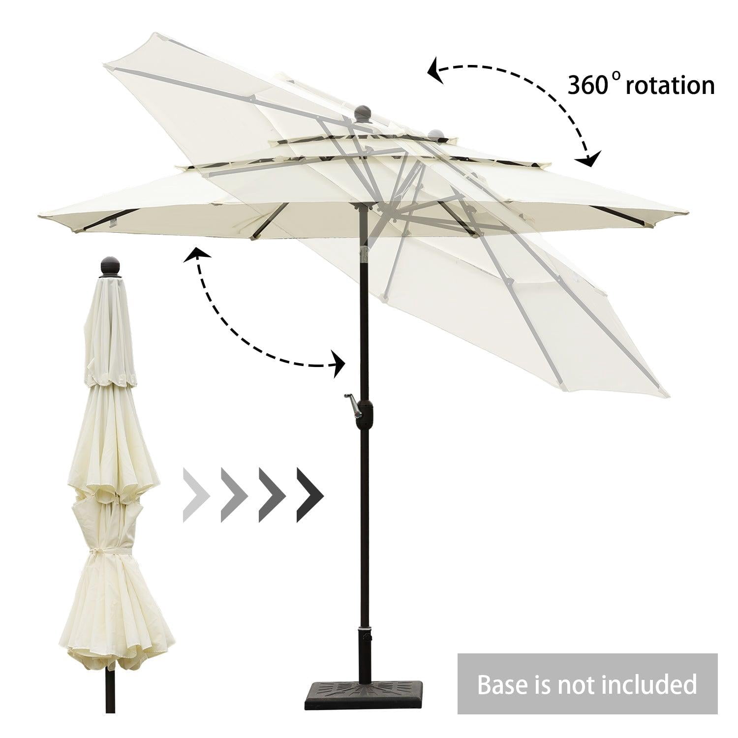 Aoodor 10ft 3-Tier Patio Umbrella, Outdoor Table Market Umbrella Tilt Adjustment and Crank - Beige