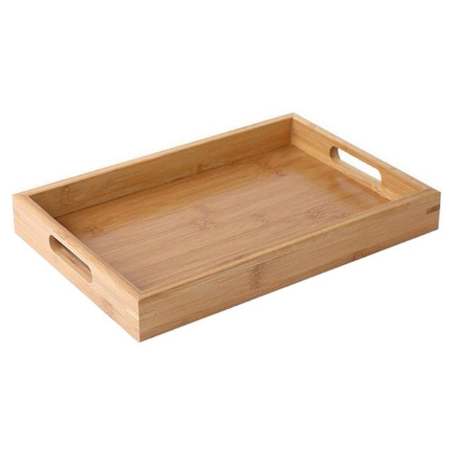 Bandeja de servicio de bambú bandeja de servicio rectangular de madera bandeja de desayuno, una Afortunado Sencillez