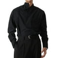 thumbnail image 2 of Yusimy Men's French Retro Long Sleeve Shirt Asymmetrical Collar Pocket Solid Color Casual Top, 2 of 7