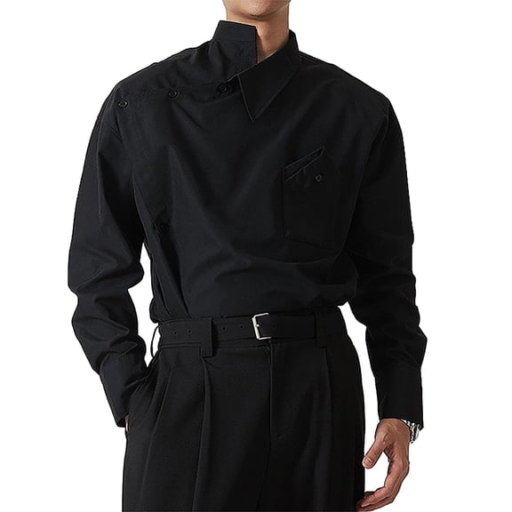Mens Shirts Under $10 Men's Irregular Collar Neck Shirts Long Sleeve Button Down Asymmetrical Shirts
