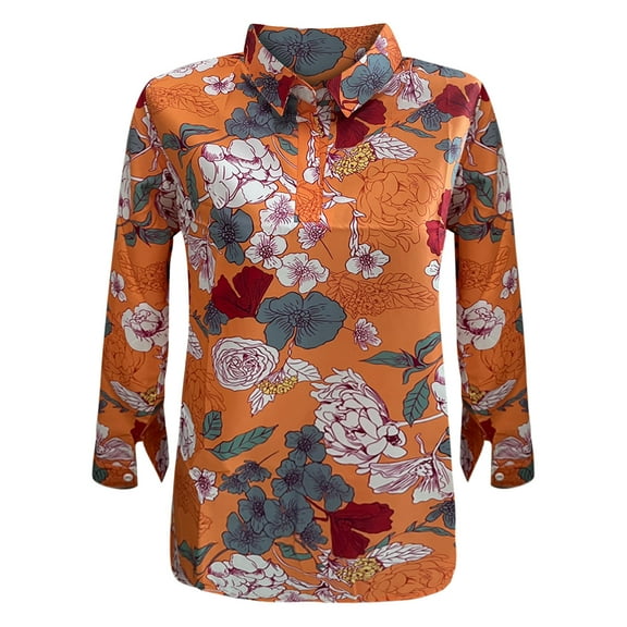 Inkach Womens Funny Fashion Flower Print V-Neck 3/4 Sleeve Loose Top Blouse