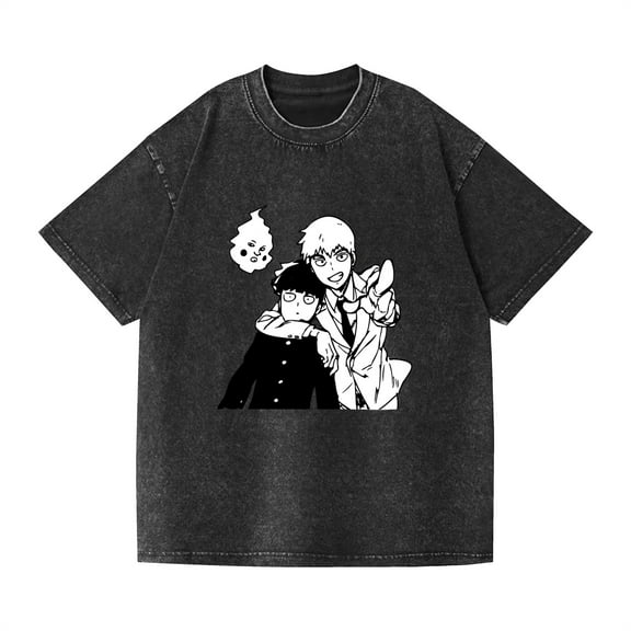 Duoxingbao  Cross-border washed T-shirt anime Mob Psycho 100 casual cotton summer short-sleeved men and women