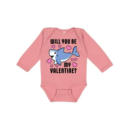 

Inktastic Will you be my Valentine with Cute Shark and Hearts Gift Baby Boy or Baby Girl Long Sleeve Bodysuit