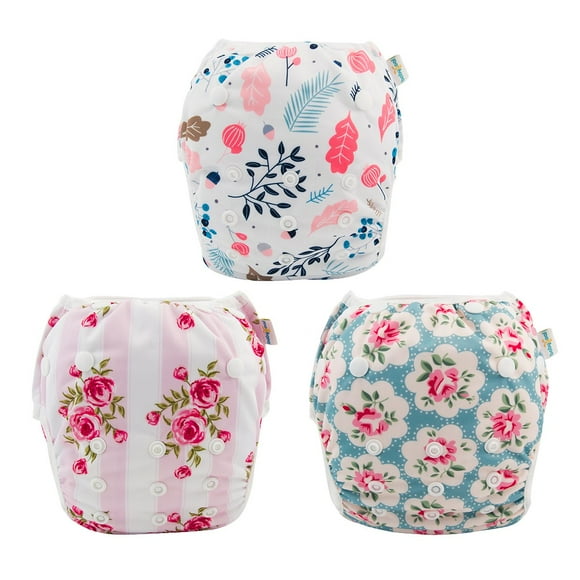 Pañales de natación Babygoal Baby Girl 8M-3T reutilizables, paquete de 3