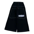 thumbnail image 3 of Pantalones vaqueros holgados con bordado de letras estilo hip hop para hombre y mujer, estilo Y2k, estilo Harajuku Punk, de pierna ancha, color negro, 3 of 4
