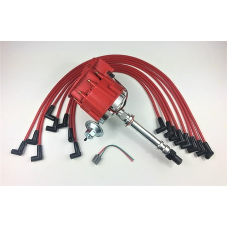 SBC CHEVY 350 SUPER HEI Distributor + RED 8mm SPARK PLUG WIRES OVER VALVE (The Best Spark Plug Wires)