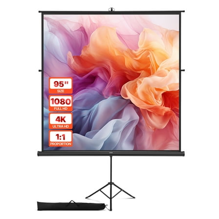 VEVOR Projector Screen with Stand, 70 x 70 Inch 160° Wide Angle Indoor Outdoor Projection Screen, 1:1 4K HD Wrinkleless Portable Tripod Screens with Bag, for Movie, Home Theater, Office Presentation