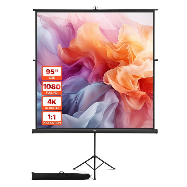 VEVOR Tripod Projector Screen with Stand 70x70 Inch 160° Wide Angle 4K HD 1:1 Screen