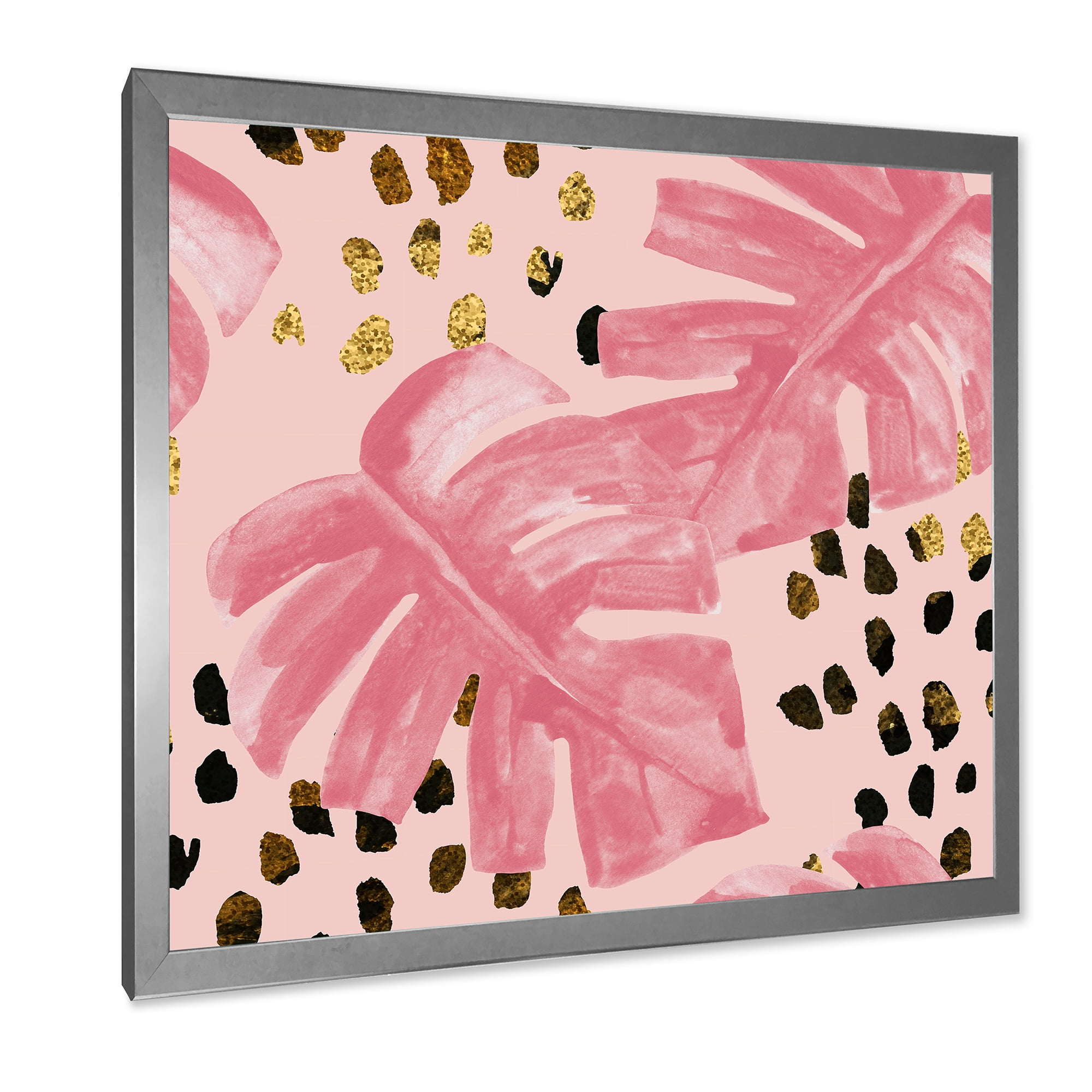 Designart 'Rough Brush Strokes Pink Colored Monstera I' Tropical Framed Art Print