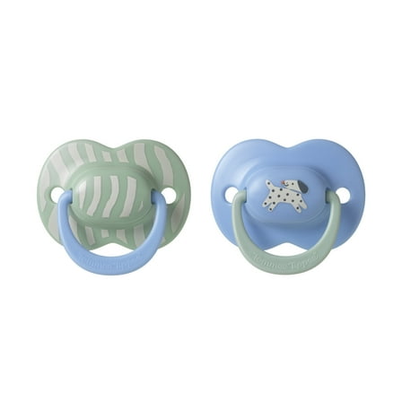 Tommee Tippee Ultimate Fit Pacifier, 6-18 months, 2 Pack, Reusable Sterilizer case Included, Symmetrical nipple, Air holes, Beach waves and Spotty dog