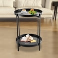 thumbnail image 7 of 2-Tier Folding End Table Metal Round Side Table with Removable Tray for Living Room(15.2”Dx20”H),Small Folding Accent Table, 7 of 7