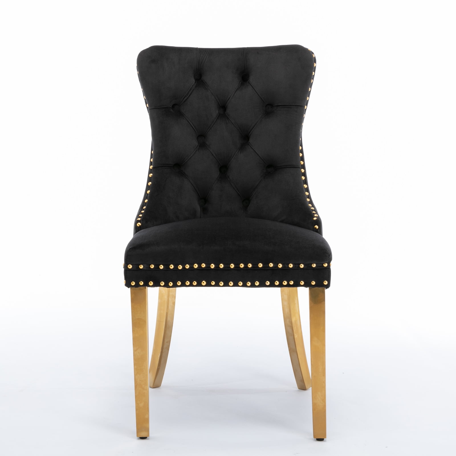 Rhomtree Classic Wood Button Tufted Dining Side Chairs, Black (Set of 2)