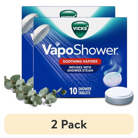 (2 pack) Vicks VapoShower, Non-Medicated Eucalyptus, Menthol Shower Steamer Tablets, 10 count
