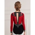 thumbnail image 6 of YiZYiF Girls Sparkly Rhythmic Gymnastics Leotards Long Sleeve Ballet Dance Figure Skating Bodysuit Burgundy 6, 6 of 7