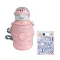 thumbnail image 1 of Botella de agua portátil kawaii con pajita, 500 ml, de acero inoxidable, con aislamiento, diseño de oso astronauta, ideal para la escuela, el gimnasio, viajes y picnic., 1 of 10