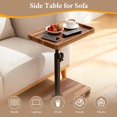 thumbnail image 5 of Beuway Edge-Raised C-Shaped Side Table with Wheels,Height Adjustable & 360°Swivel Top End Table(Vintage Brown Grain), 5 of 10