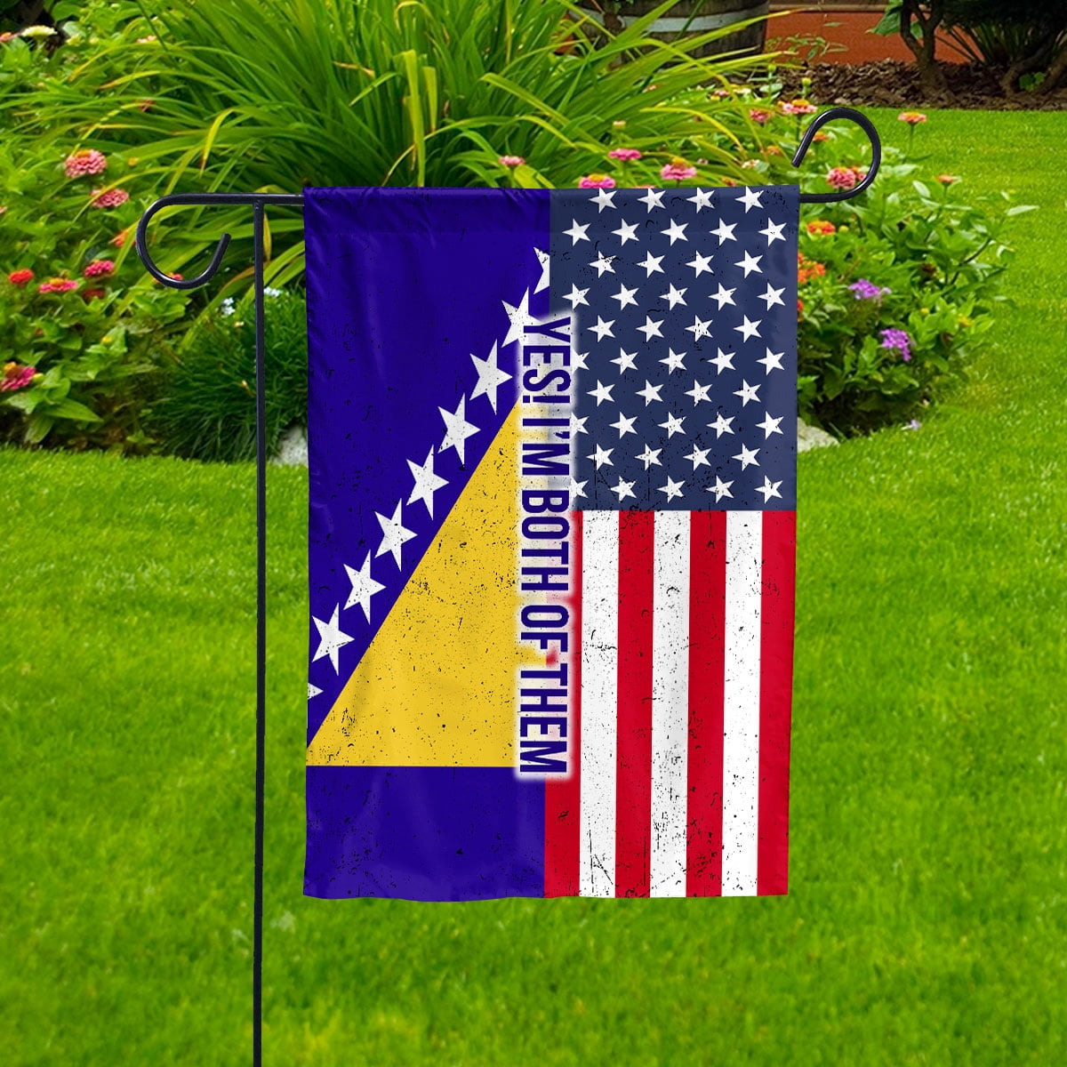 American Half Bosnia And Herzegovina Flag Bosnian Friendship U.S.A My Home My Blood House Flag, Double-Sided Decorative Outdoor Flag, Patriotic Polyester Yard Flag 29.5 x 39.5 in