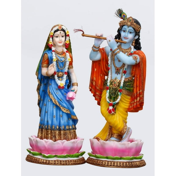 Sri Krishna Culture Hand Crafted Large Standing Radha and Krishna Murti Pair (22")-Resin-Multicolour
