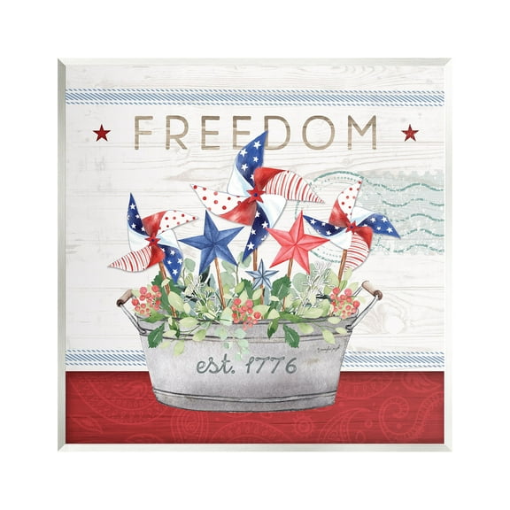 Stupell Freedom Americana Floral Pinwheels Holiday Painting Wall Plaque Unframed Art Print Wall Art