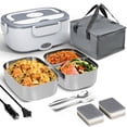 thumbnail image 1 of Lonchera eléctrica portátil para hombres, calentador de alimentos de 1.5 litros para adultos con 2 contenedores de acero inoxidable, caja de almuerzo autocalentable de 80 W para coche y camión., 1 of 5
