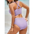 thumbnail image 2 of Women's Textured Bikini Sets Twist Front Top Swimsuits High Waisted Bathing Suits, 2 of 5