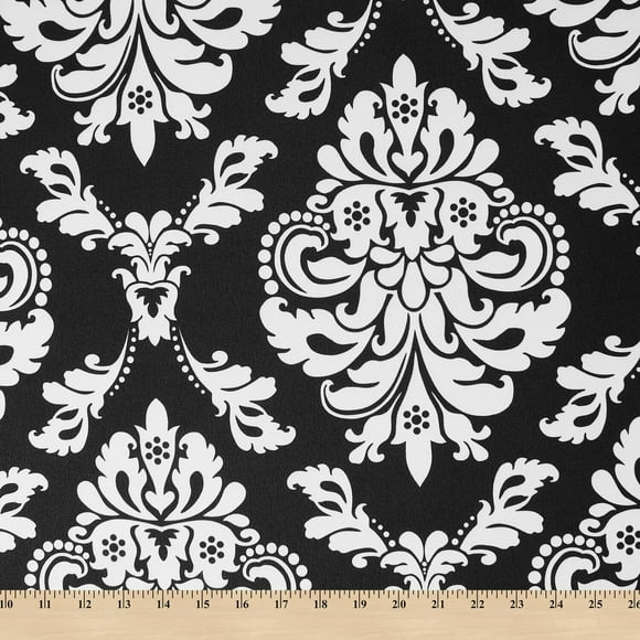 Ottertex Canvas Waterproof Printed - Medium Black White Damask 62" Fabric By The Yard
