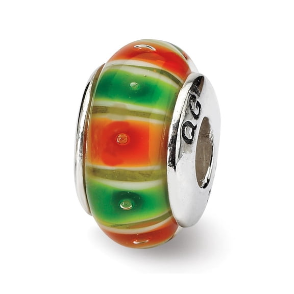 Sterling Silver Reflections Green Red Murano Glass Bead Charm - Measures 13.64x7.27mm Wide