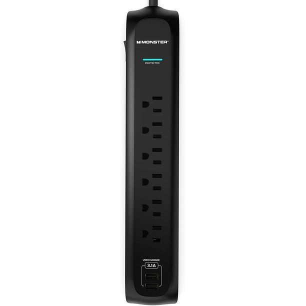 Monster 6ft Black Power Strip and Tower Surge Protector, Heavy Duty