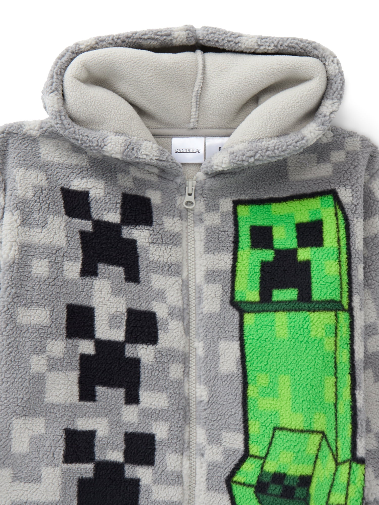 Minecraft Boys Faux Shearling Plush Jacket with Hood, Sizes 4-12