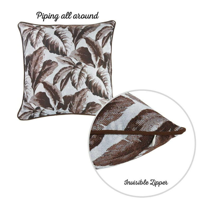 Brown Jacquard Tropical Leaf Decorative Throw Pillow Cover Brown Jacquard Tropical Leaf Decorative Throw Pillow Cover