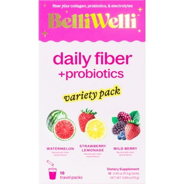 BelliWelli Daily Fiber Supplement with Probiotics, Electrolytes, and Collagen - Stickpack Variety 10 Count